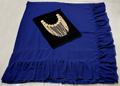Blue georgette designer ruffle saree with handwork blouse