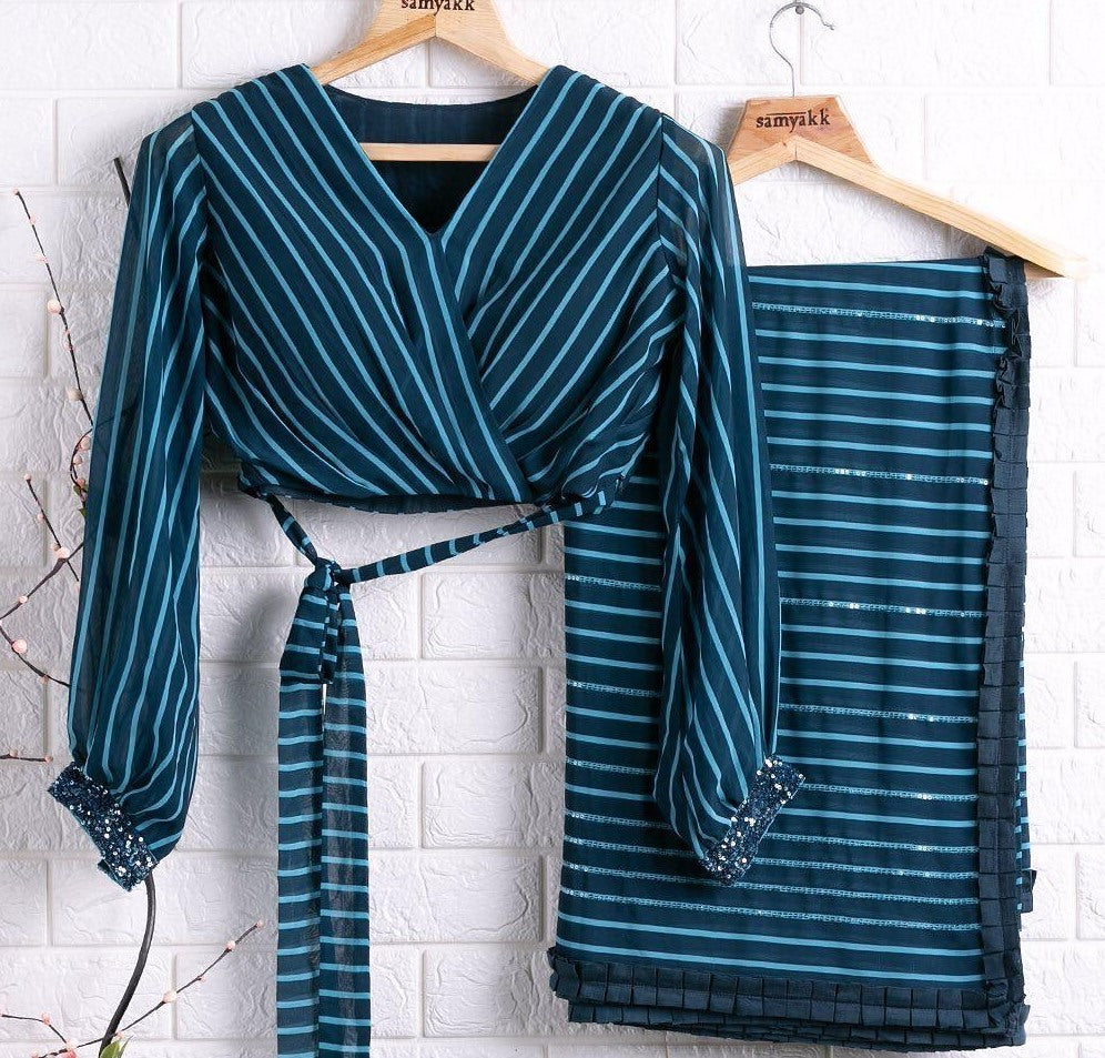 Blue georgette digital print with less work saree