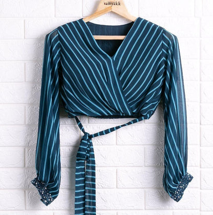 Blue georgette digital print with less work saree