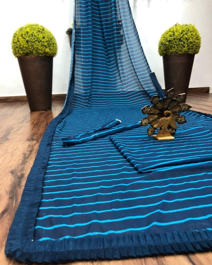 Blue georgette digital print with less work saree