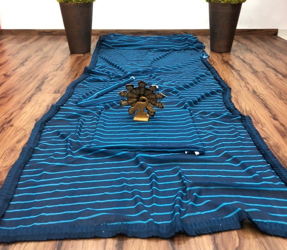 Blue georgette digital print with less work saree