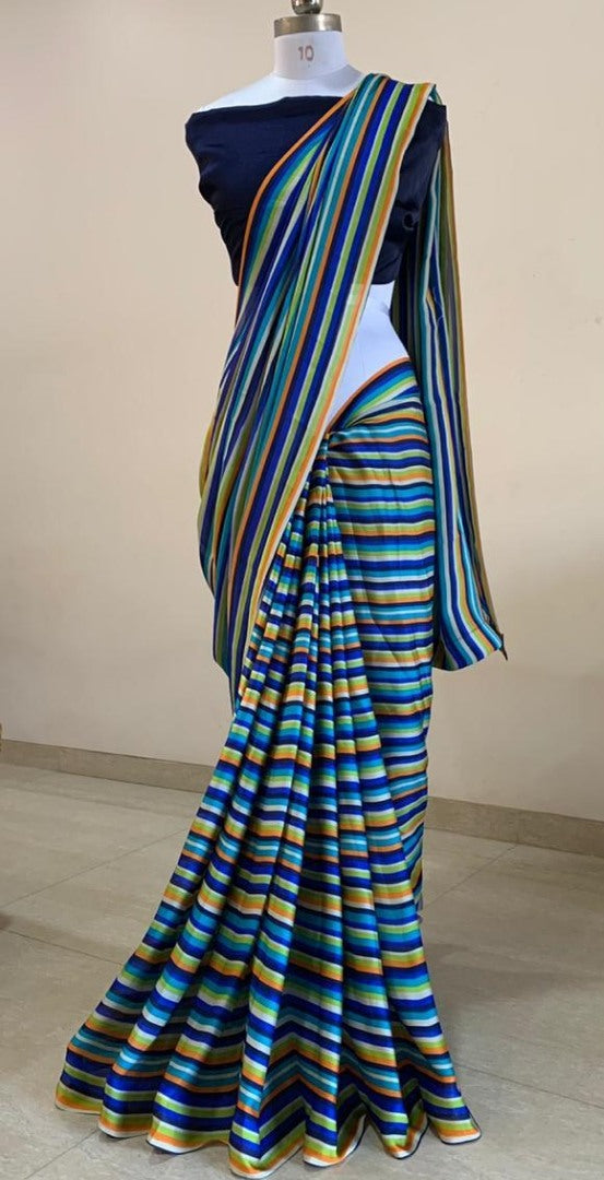 Blue georgette digital printed work saree