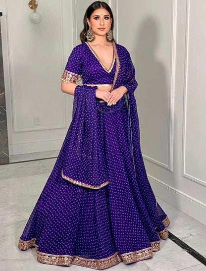 Blue georgette dot printed lehenga choli