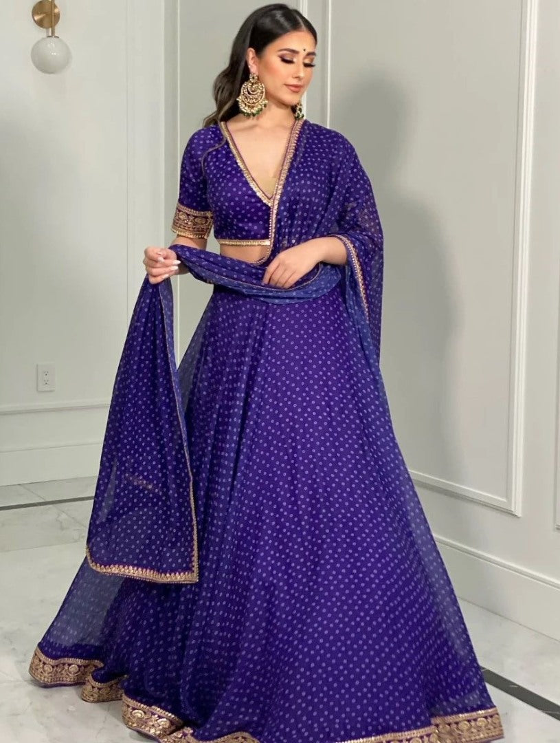 Blue georgette dot printed lehenga choli