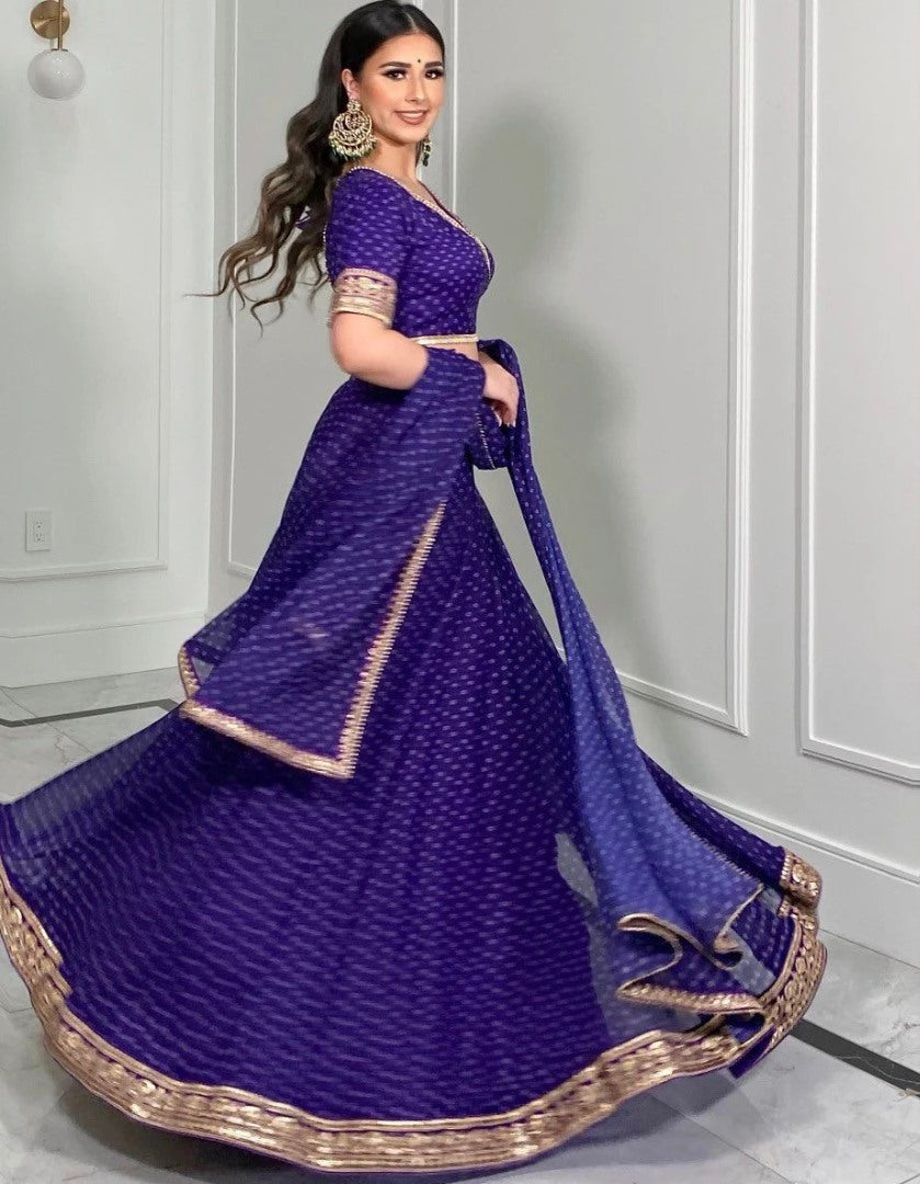 Blue georgette dot printed lehenga choli