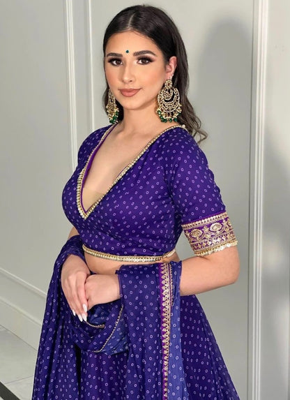 Blue georgette dot printed lehenga choli