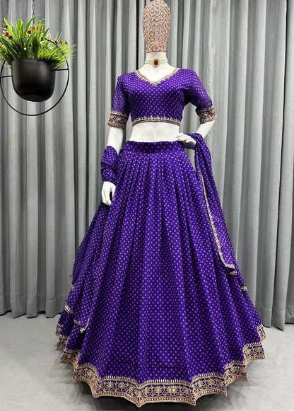 Blue georgette dot printed lehenga choli