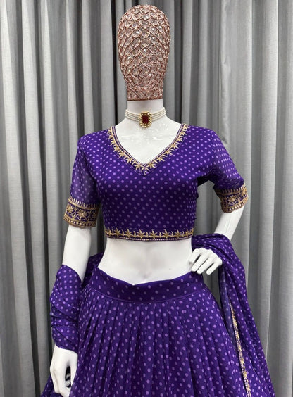 Blue georgette dot printed lehenga choli