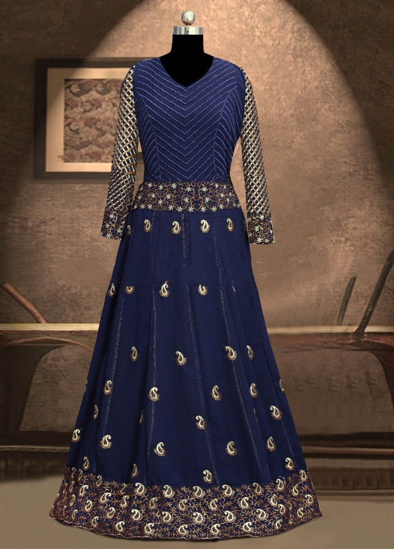 Blue georgette embroidered gown