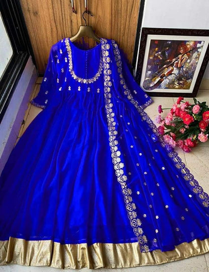 Blue georgette embroidered long anarkali gown