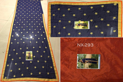 Blue Georgette embroidered partywear saree