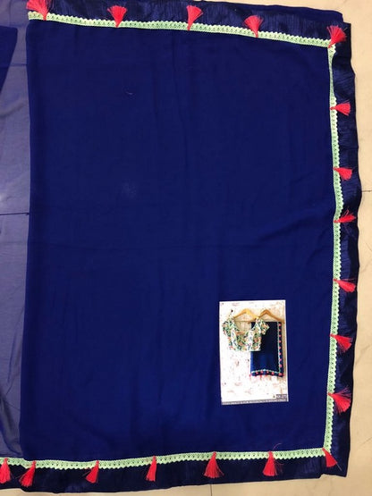 blue georgette embroidered partywear saree