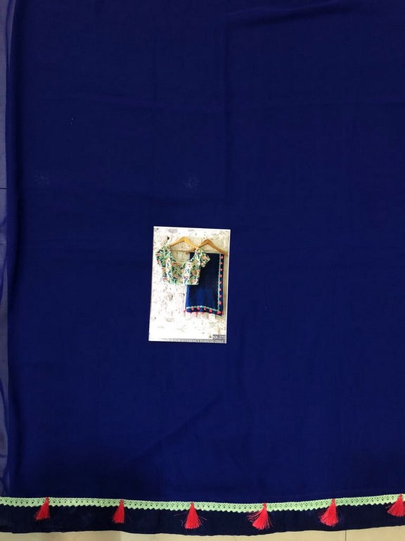 blue georgette embroidered partywear saree