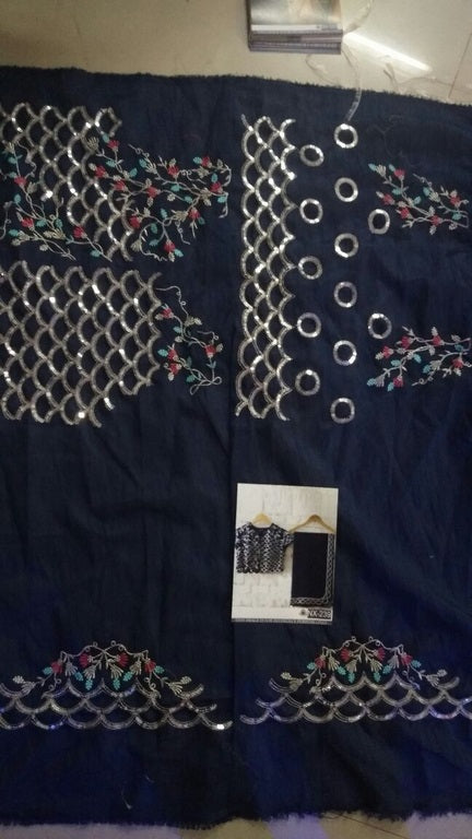 Blue georgette embroidered partywear saree