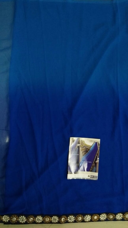 Blue georgette embroidered partywear saree