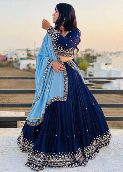 Blue georgette embroidered wedding lehenga choli