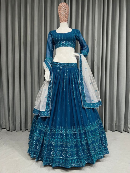 Blue georgette embroidered wedding lehenga choli
