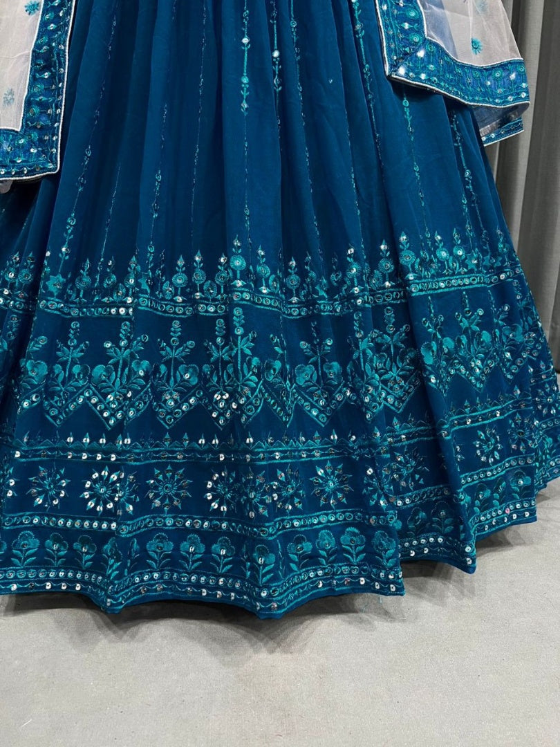 Blue georgette embroidered wedding lehenga choli