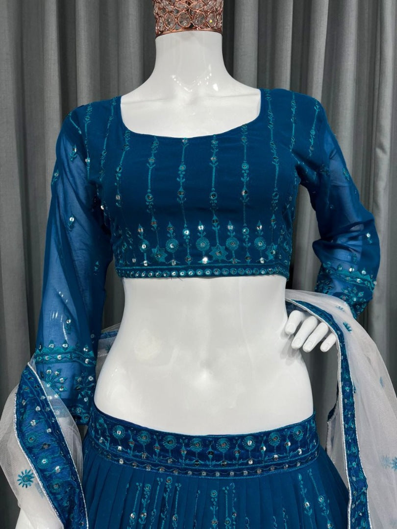 Blue georgette embroidered wedding lehenga choli
