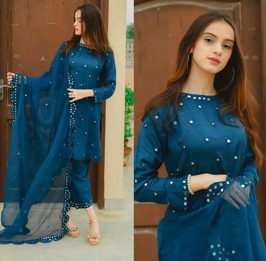 Blue georgette fancy thread and zari work salwar suit