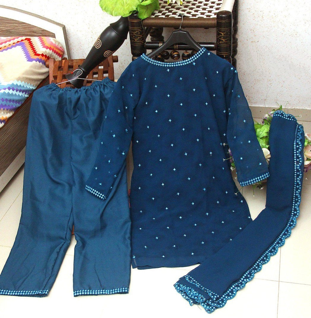 Blue georgette fancy thread and zari work salwar suit