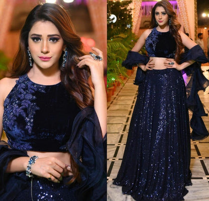 Blue georgette fully sequence work party wear lehenga choli