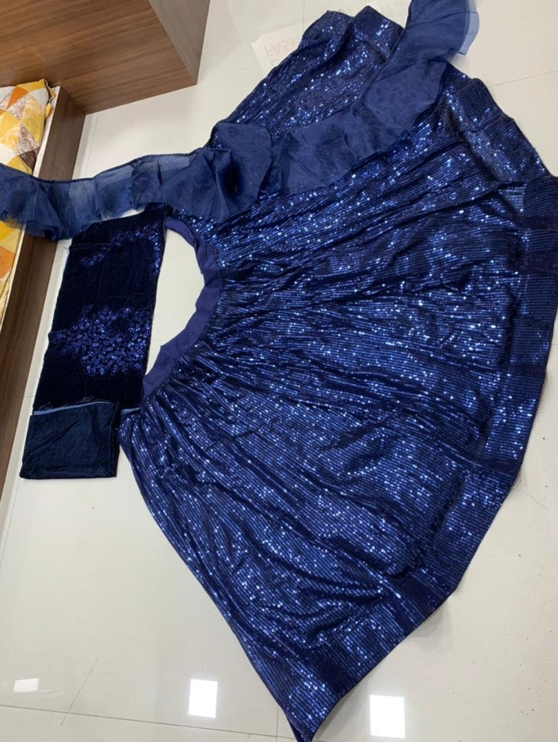 Blue georgette fully sequence work party wear lehenga choli