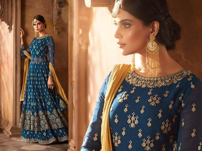 Blue georgette heavy embroidered long suit for wedding