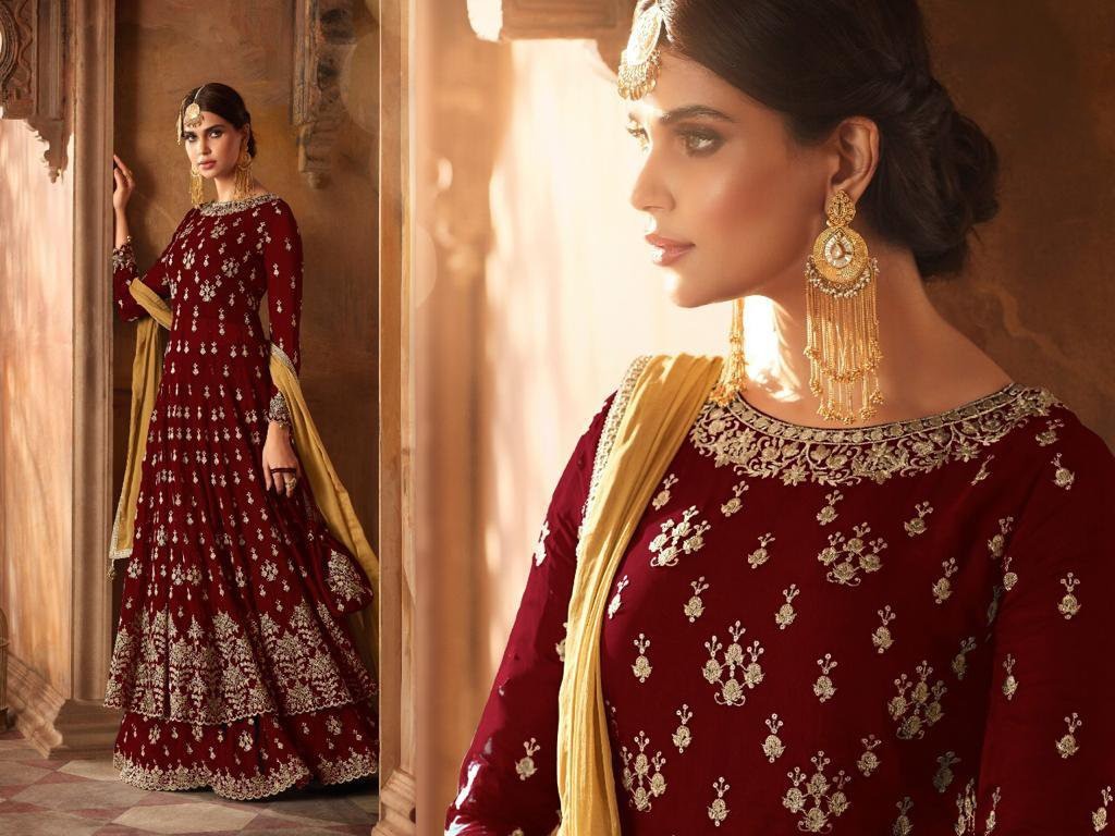 Blue georgette heavy embroidered long suit for wedding