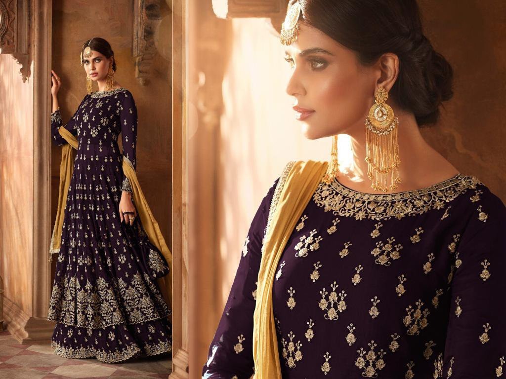 Blue georgette heavy embroidered long suit for wedding