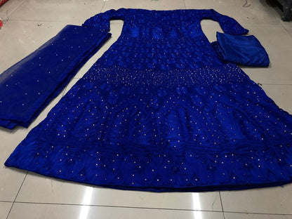 Blue georgette heavy embroidered wedding anarkali suit