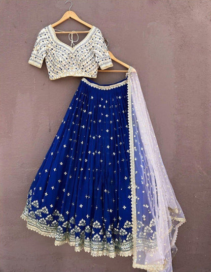 Blue georgette heavy embroidered wedding lehenga choli
