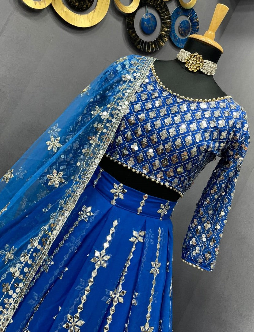 Blue georgette heavy embroidered wedding lehenga choli