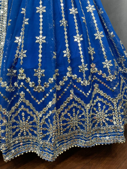 Blue georgette heavy embroidered wedding lehenga choli