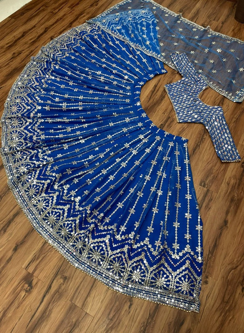 Blue georgette heavy embroidered wedding lehenga choli