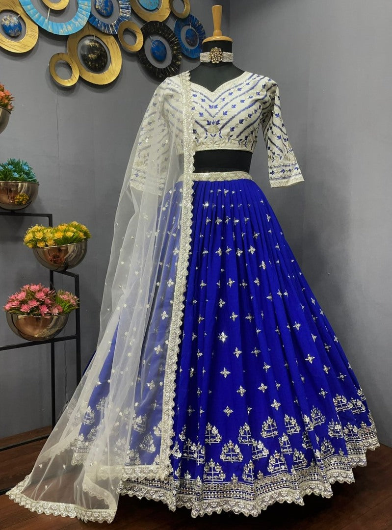 Blue georgette heavy embroidered wedding lehenga choli