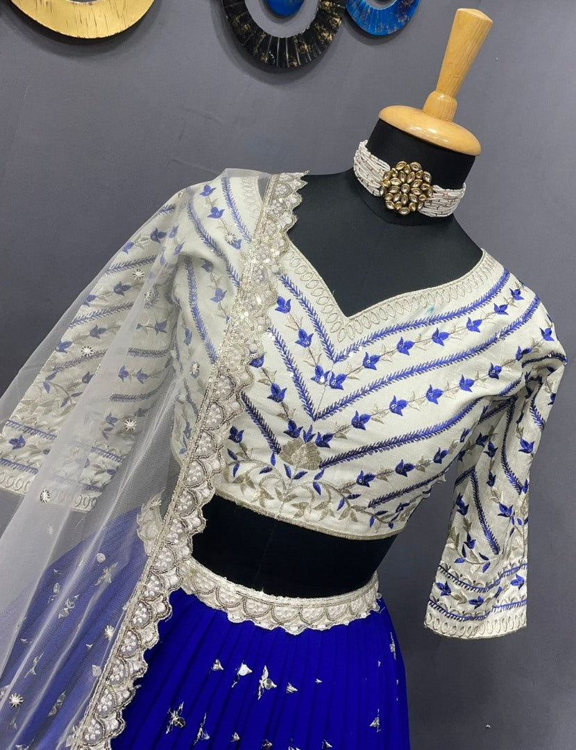 Blue georgette heavy embroidered wedding lehenga choli