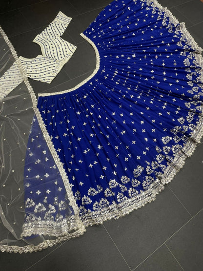 Blue georgette heavy embroidered wedding lehenga choli