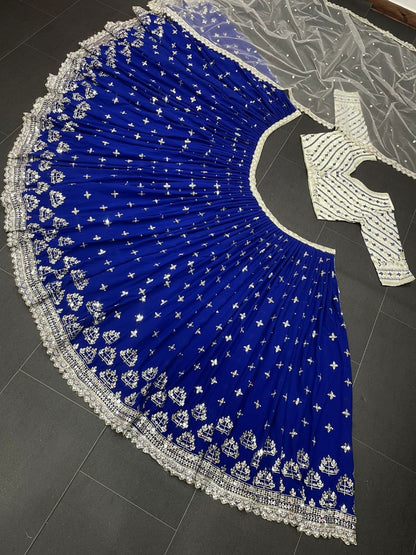 Blue georgette heavy embroidered wedding lehenga choli