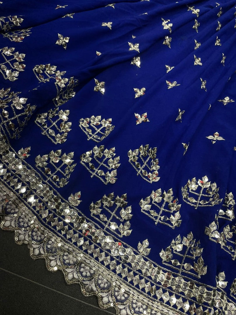 Blue georgette heavy embroidered wedding lehenga choli