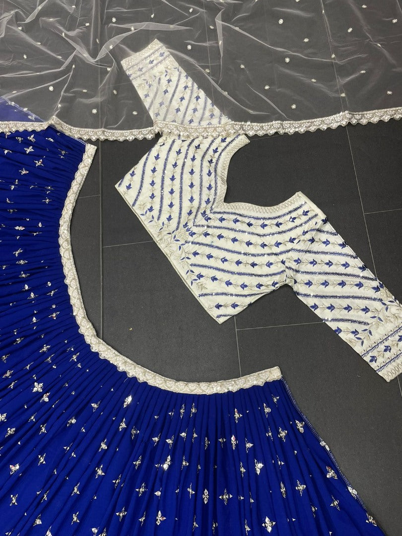 Blue georgette heavy embroidered wedding lehenga choli