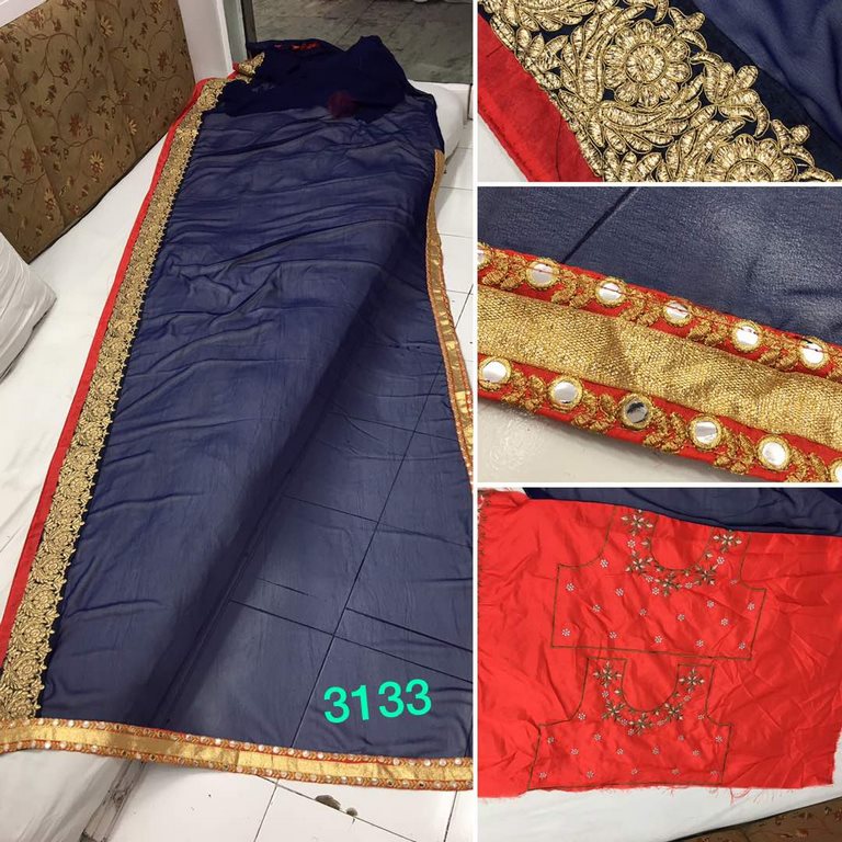 Blue georgette heavy embroidery border saree with blouse