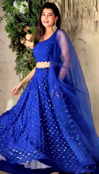 Blue georgette heavy sequence embroidered party wear lehenga choli