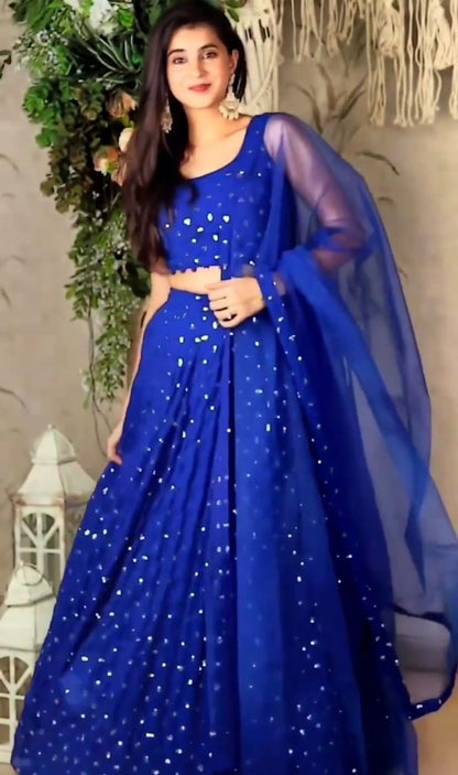Blue georgette heavy sequence embroidered party wear lehenga choli