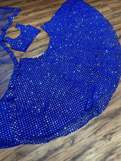 Blue georgette heavy sequence embroidered party wear lehenga choli