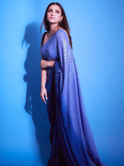 Blue georgette heavy sequence work partywear saree