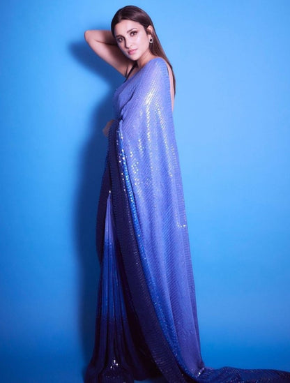Blue georgette heavy sequence work partywear saree