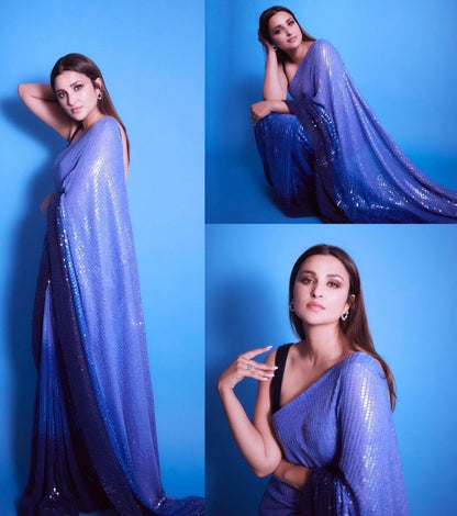 Blue georgette heavy sequence work partywear saree