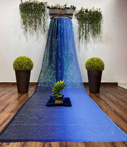 Blue georgette heavy sequence work partywear saree