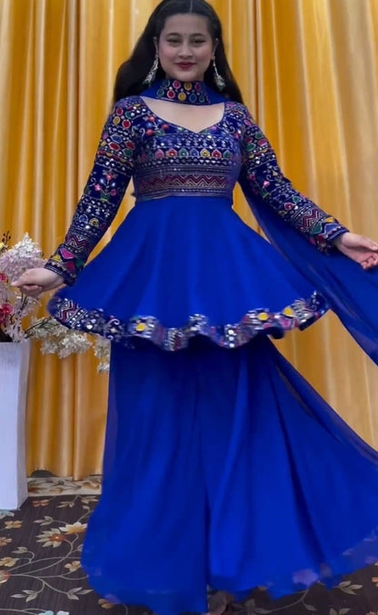 Blue georgette heavy work wedding palazzo suit
